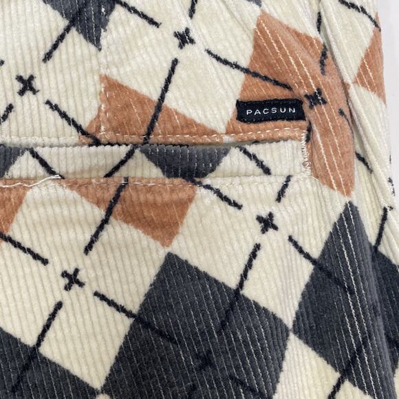 PACSUN size Slim MEDIUM Argyle Pattern Corduroy PANTS Elastic Waist TAN GRAY - Picture 16 of 16